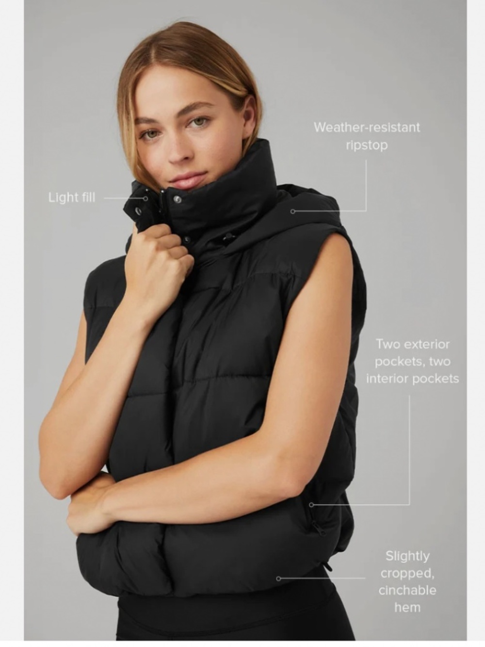 Alo Yoga Black Rush Puffer Vest Toffee XS